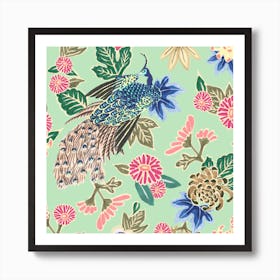 Peacocking Print In Mint Art Print