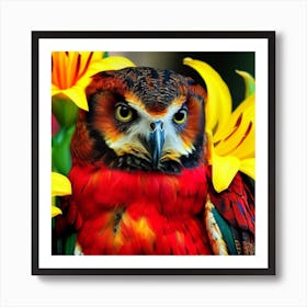 Owl With Flowers 25 Art Print