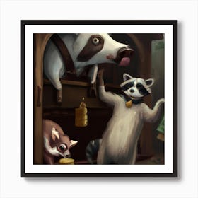 Raccoon and Cow Art Print