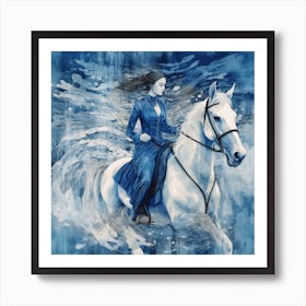 Woman Riding A White Horse Art Print