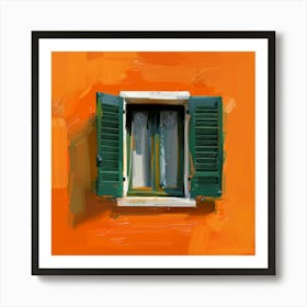 Green Shutters On An Orange Wall Art Print