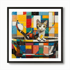 Cat In A Tub Art Print