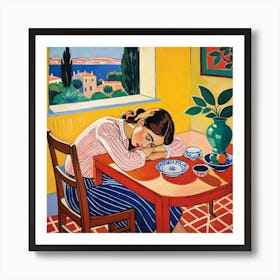 Woman Sleeping At The Table 2 Art Print