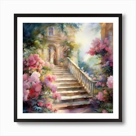 Whispers of Roseate: Romantic Watercolor Whirlwind Art Print