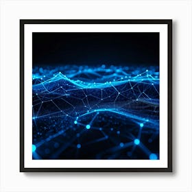 Abstract Geometric Network Tangled In Glowing Blue Lines And Dots Forming Wave Like Patterns And Po (2) 1 Art Print