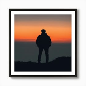 Silhouette Of A Man At Sunset 1 Art Print