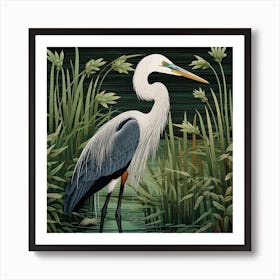Ohara Koson Inspired Bird Painting Great Blue Heron 1 Square Art Print