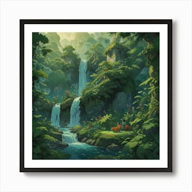 Waterfall In The Jungle 24 Art Print