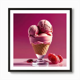 Ice Cream Cone With Raspberries 1 Art Print