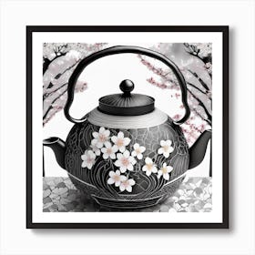 Firefly An Intricate Beautiful Japanese Teapot, Modern, Illustration, Sakura Garden Background 31673 Art Print