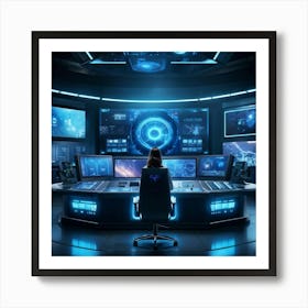 A Futuristic Control Room Showcasing Advanced Ai Powered Data Analysis Featuring An Array Of Comple 2 1 Art Print