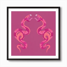 Double pink floral snakes Art Print