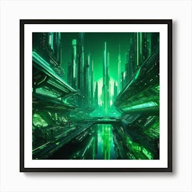 Futuristic City Green III Art Print