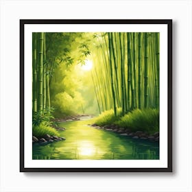 A Stream In A Bamboo Forest At Sun Rise Square Composition 318 Art Print