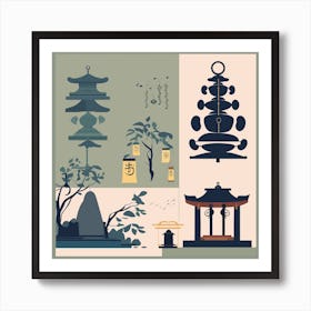 Temple Bells Pattern Symbolism Chinese Lanterns Art Print