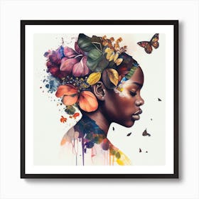 Watercolor Butterfly African Woman  #10 Art Print
