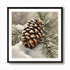 Pine Cone In The Snow Art Print