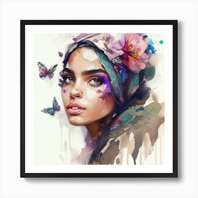 Watercolor Floral Arabian Woman  #8 Art Print