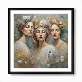 Three Women With Flower Crowns Art Print