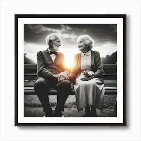 Couple Sitting On A Bench Art Print