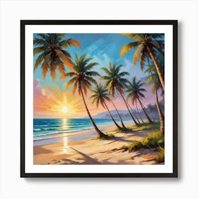 Palm Trees On The Beach Art Print 4 Art Print