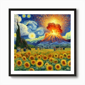 Van Gogh Painted A Sunflower Field In The Middle Of A Volcanic Eruption 3 Art Print