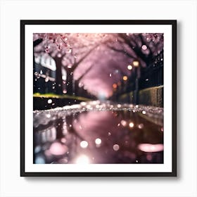 Avenue of Cherry Blossom Trees on a Rainy Evening Art Print