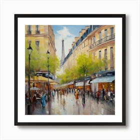 Paris Street.Paris city, pedestrians, cafes, oil paints, spring colors. Art Print