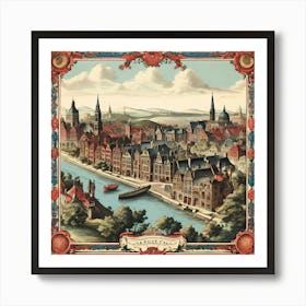 A Vintage Map, Of A Historic City With Ornate Borders And Labels art print 19 Art Print