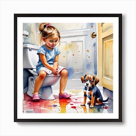 Little Girl And Dog 4 Art Print