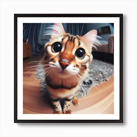 A Curious, Fluffy, And Cute Bengal Cat, Fisheye Lens Art Print