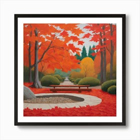 Japanese Zen Garden During Autumn Style of David Hockney 2 Art Print