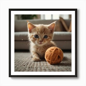 Kitten Playing With A Ball Of Yarn Art Print