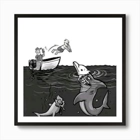 Sharks In A Boat Art Print