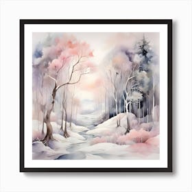 Watercolor Winter Landscape 1 Art Print