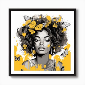 Afro Girl With Butterflies 2 Art Print