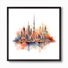 Dubai Skyline Watercolor Painting 1 Art Print