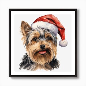 Yorkshire Terrier Christmas Hat 3 Art Print
