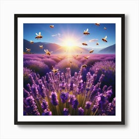 Lavender Field With Bees Art Print