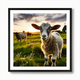 Goat In The Field At Sunset Art Print