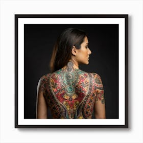Back View Of A Woman With Tattoos 6 Art Print
