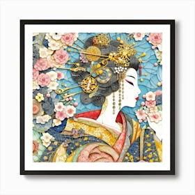 Japan Traditional Geisha Illustration By Ad 129 Art Print