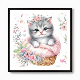 Kitten In A Basket Art Print