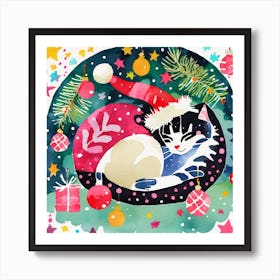 Sleeping cat for Christmas Art Print Art Print