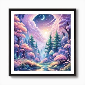 A Fantasy Forest With Twinkling Stars In Pastel Tone Square Composition 150 Art Print