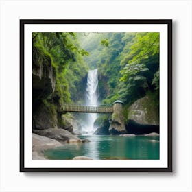 Waterfall In A Green Forest Art Print