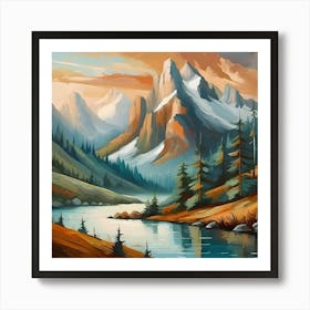 Firefly An Illustration Of A Beautiful Majestic Cinematic Tranquil Mountain Landscape In Neutral Col Art Print