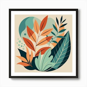 Neutral Abstract Leaves Art Print Art Print