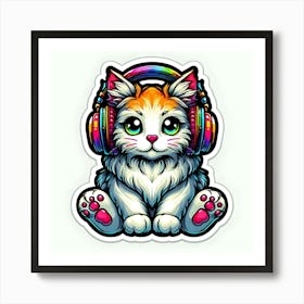 Cat With Headphones Art Print