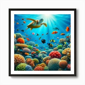 Coral Reef and turtle Art Print